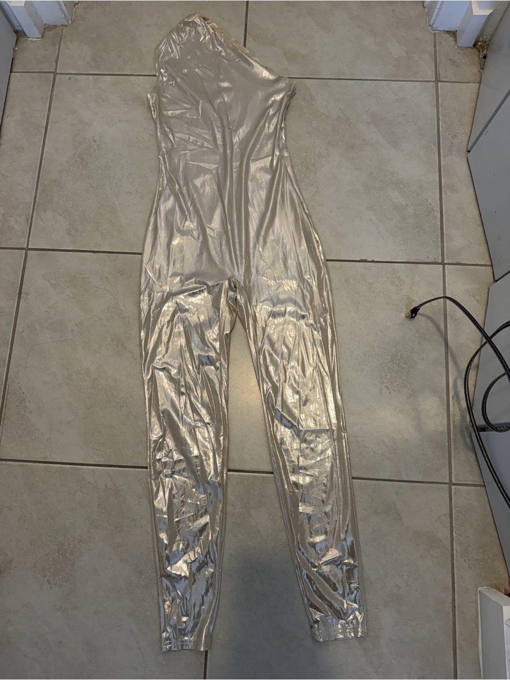 H&M Metallic One-Shoulder Silver Jumpsuit
